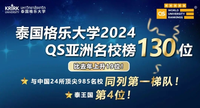 泰国格乐大学2024 QS亚洲名校榜130位与中国24所顶尖985名校同列第一梯队！比去年上升19位！泰王国第4位！！